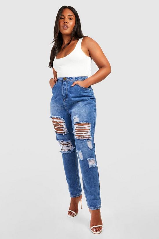 boohoo Plus All Over Ripped Mom Jeans 3