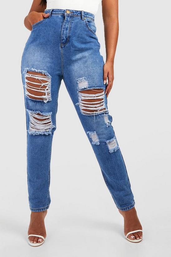 boohoo Plus All Over Ripped Mom Jeans 4
