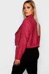 boohoo Plus Belted Faux Suede Cropped Biker Jacket thumbnail 2