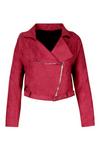 boohoo Plus Belted Faux Suede Cropped Biker Jacket thumbnail 3
