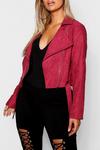 boohoo Plus Belted Faux Suede Cropped Biker Jacket thumbnail 4
