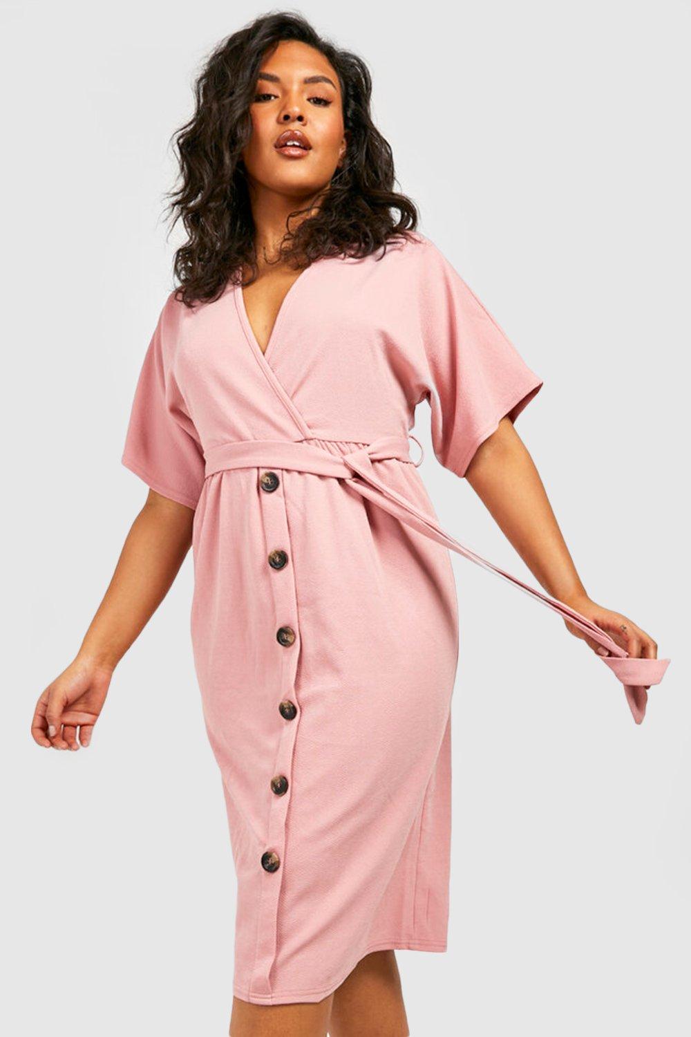 Plus Belted Button Down Midi Dress