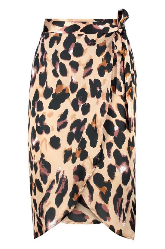 boohoo Petite Leopard Print Satin Wrap Midi Skirt 3