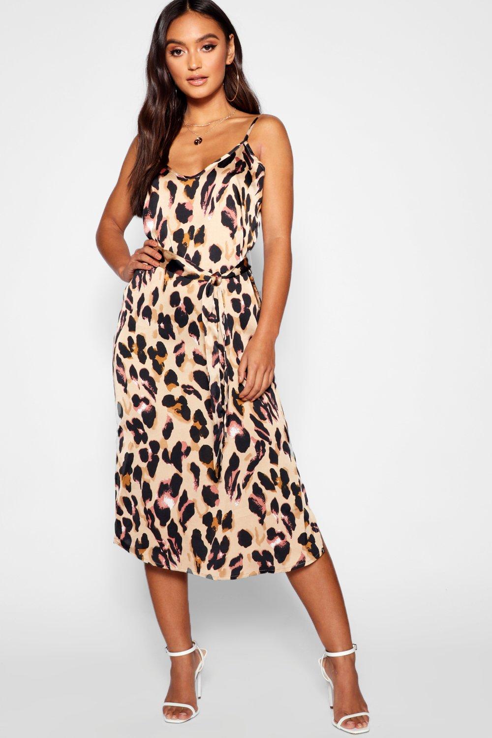 Petite Leopard Print Strappy Midaxi Dress