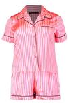 boohoo Plus Stripe Piping Detail Satin Shirt & Shorts Pyjama Set thumbnail 3