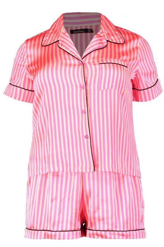 boohoo Plus Stripe Piping Detail Satin Shirt & Shorts Pyjama Set 3
