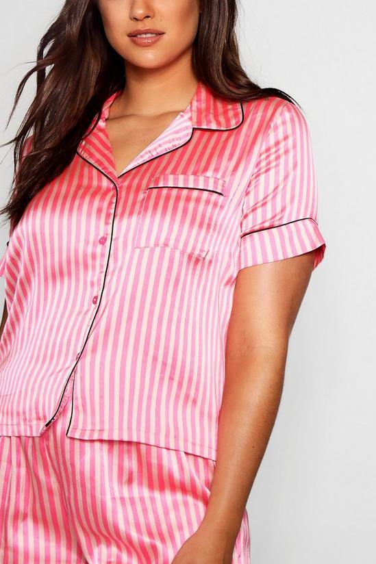 boohoo Plus Stripe Piping Detail Satin Shirt & Shorts Pyjama Set 4