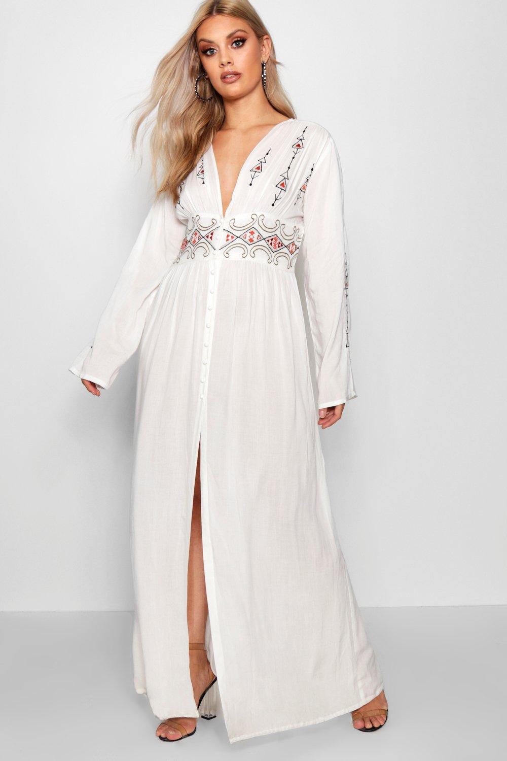 Plus  Embroidered Plunge Maxi Dress