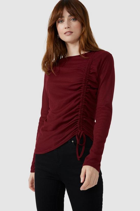 Red Herring Asymmetric Ruched Ribbed Top 2