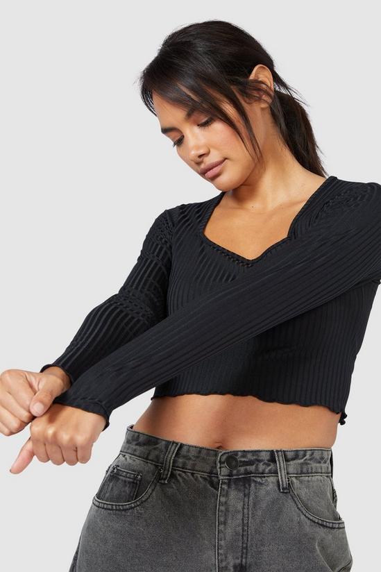 Red Herring Ribbed Square Neck Long Sleeve Crop Top 2