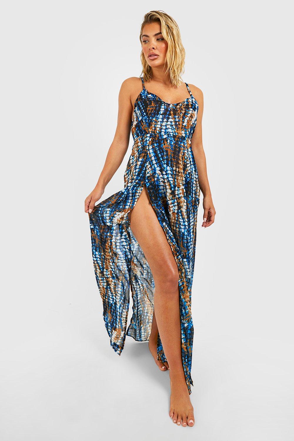 Tie Dye Strappy Split  Beach Maxi Dress