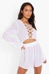 boohoo Lace Up Puff Sleeve Woven Playsuit thumbnail 4