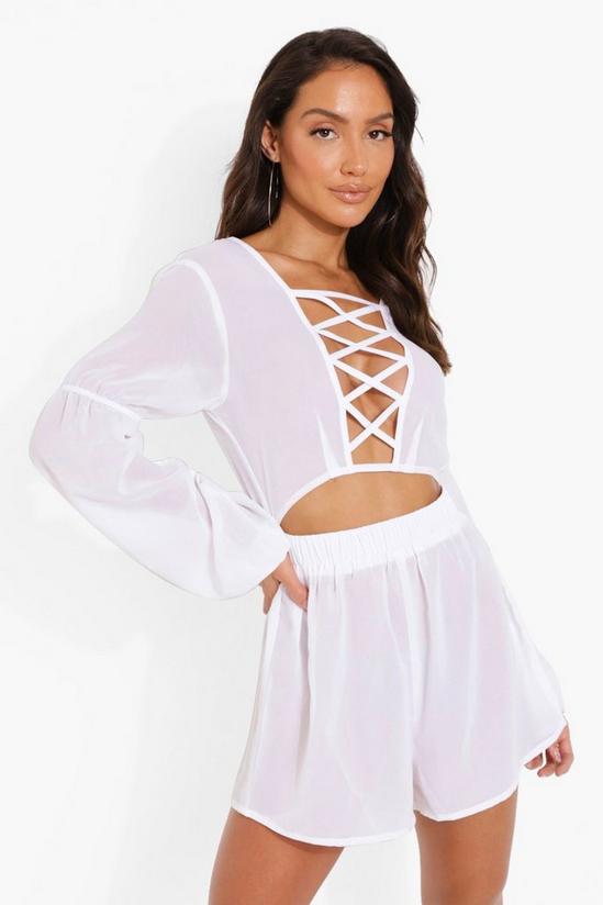 boohoo Lace Up Puff Sleeve Woven Playsuit 4