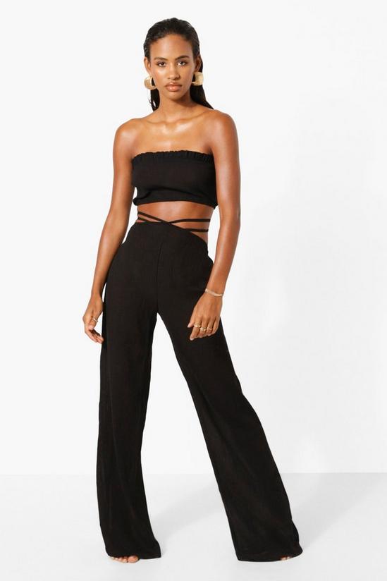 boohoo Cheesecloth V Strappy Waistband Beach Trouser 1