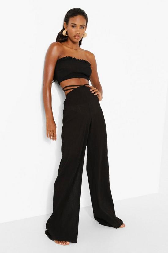 boohoo Cheesecloth V Strappy Waistband Beach Trouser 3