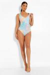 boohoo Pink Palm Scoop Neck Swimsuit thumbnail 3