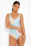 boohoo Pink Palm Scoop Neck Swimsuit thumbnail 4