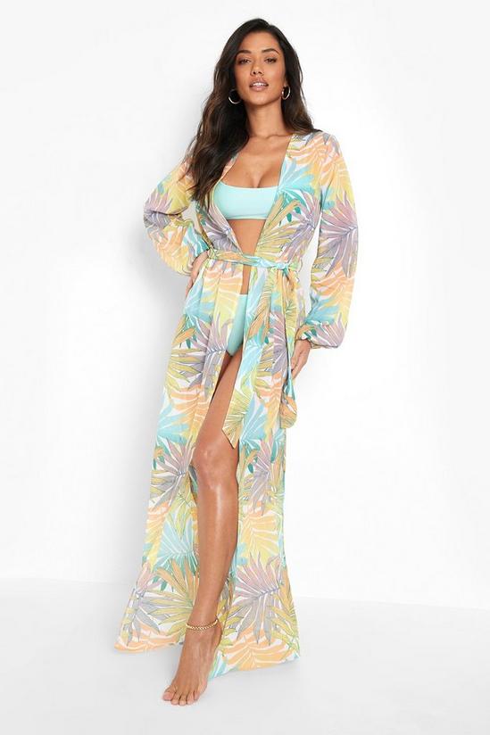 boohoo Mint Palm Maxi Chiffon Beach Kimono 1