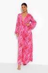 boohoo Pink Palm Maxi Chiffon Beach Kimono thumbnail 1