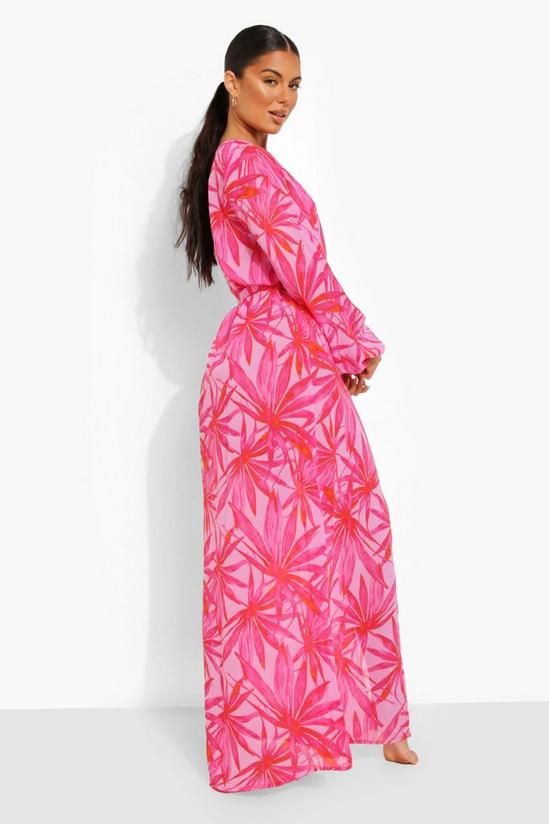 boohoo Pink Palm Maxi Chiffon Beach Kimono 2