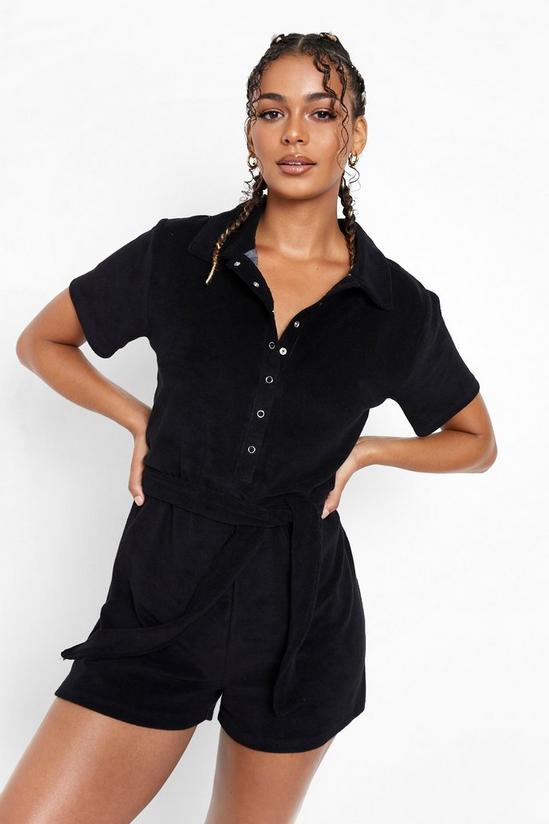 boohoo Towelling Belted Beach Playsuit 1