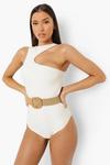 boohoo Cut Out Detail Swimsuit With Rafia Belt thumbnail 1
