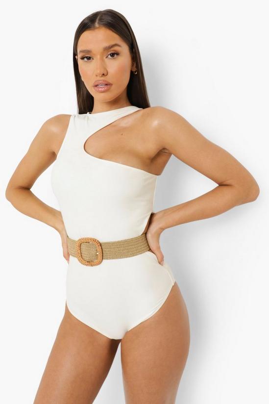 boohoo Cut Out Detail Swimsuit With Rafia Belt 1