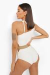 boohoo Cut Out Detail Swimsuit With Rafia Belt thumbnail 2