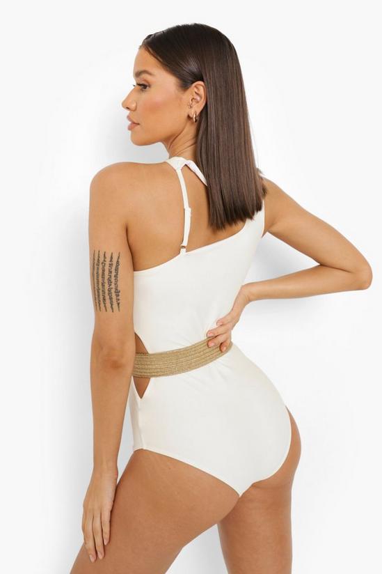 boohoo Cut Out Detail Swimsuit With Rafia Belt 2