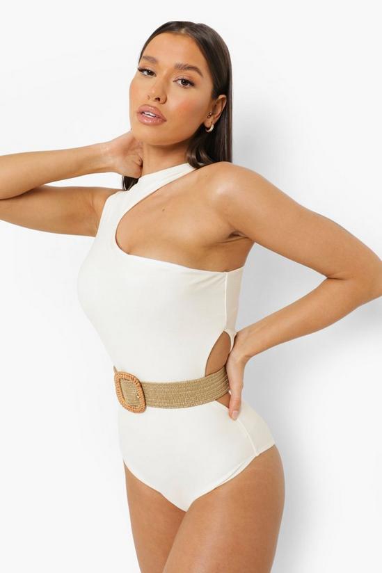 boohoo Cut Out Detail Swimsuit With Rafia Belt 3
