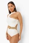 boohoo Cut Out Detail Swimsuit With Rafia Belt thumbnail 4
