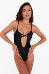 boohoo Plunge Front Cross Strap Cut Out Swimsuit thumbnail 1