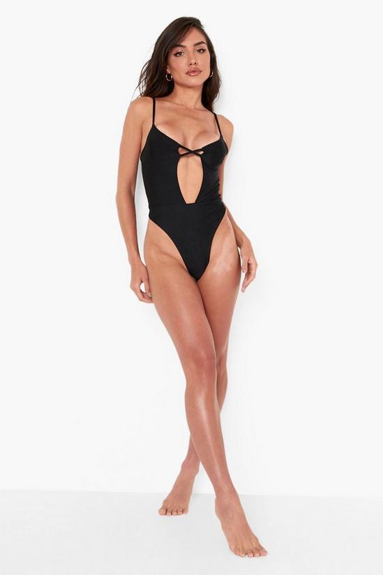boohoo Plunge Front Cross Strap Cut Out Swimsuit 3