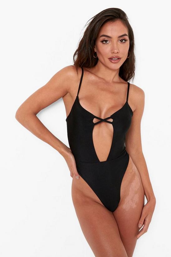 boohoo Plunge Front Cross Strap Cut Out Swimsuit 4