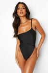 boohoo Single Strap Belted High Rise Swimsuit thumbnail 1