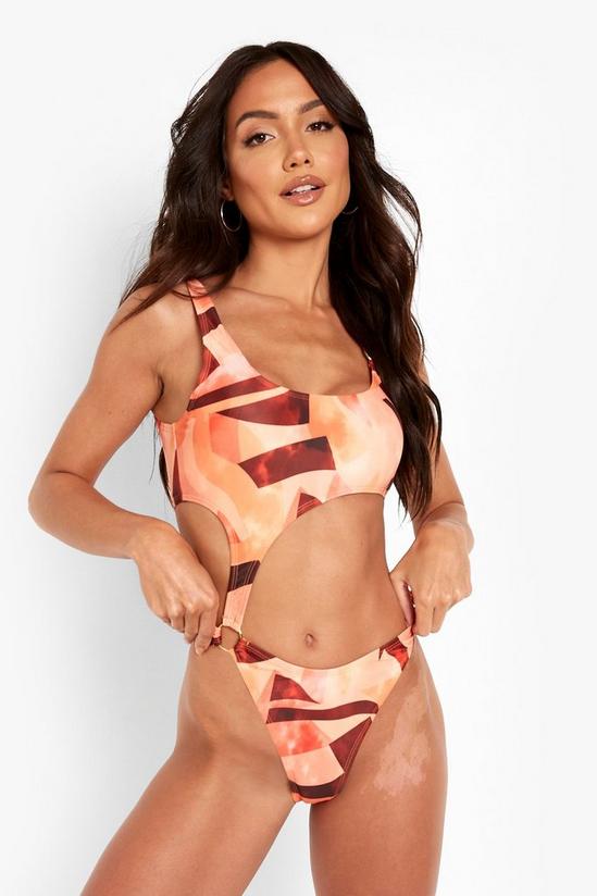 boohoo Ring Detail Abstract Print Cut Out Swimsuit 1