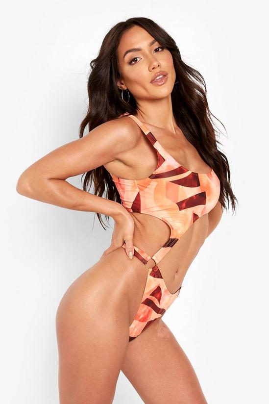 boohoo Ring Detail Abstract Print Cut Out Swimsuit 4