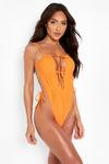 boohoo Extreme Ruched Tie Strappy Swimsuit thumbnail 4