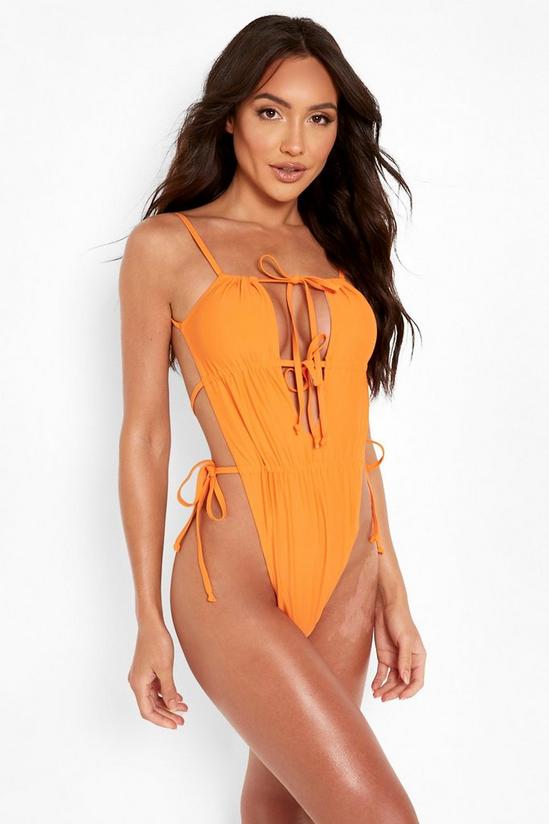 boohoo Extreme Ruched Tie Strappy Swimsuit 4