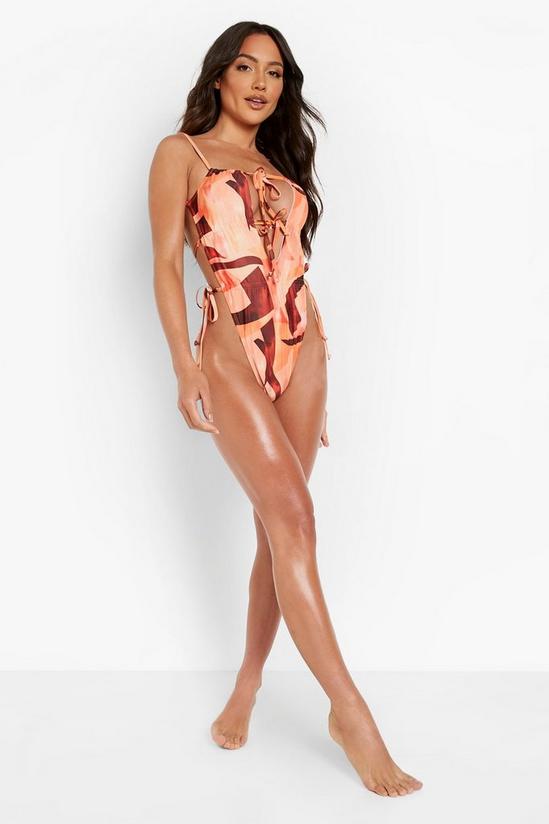 boohoo Extreme Ruched Printed Tie Strappy Swimsuit 3