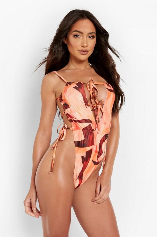 boohoo Extreme Ruched Printed Tie Strappy Swimsuit 4