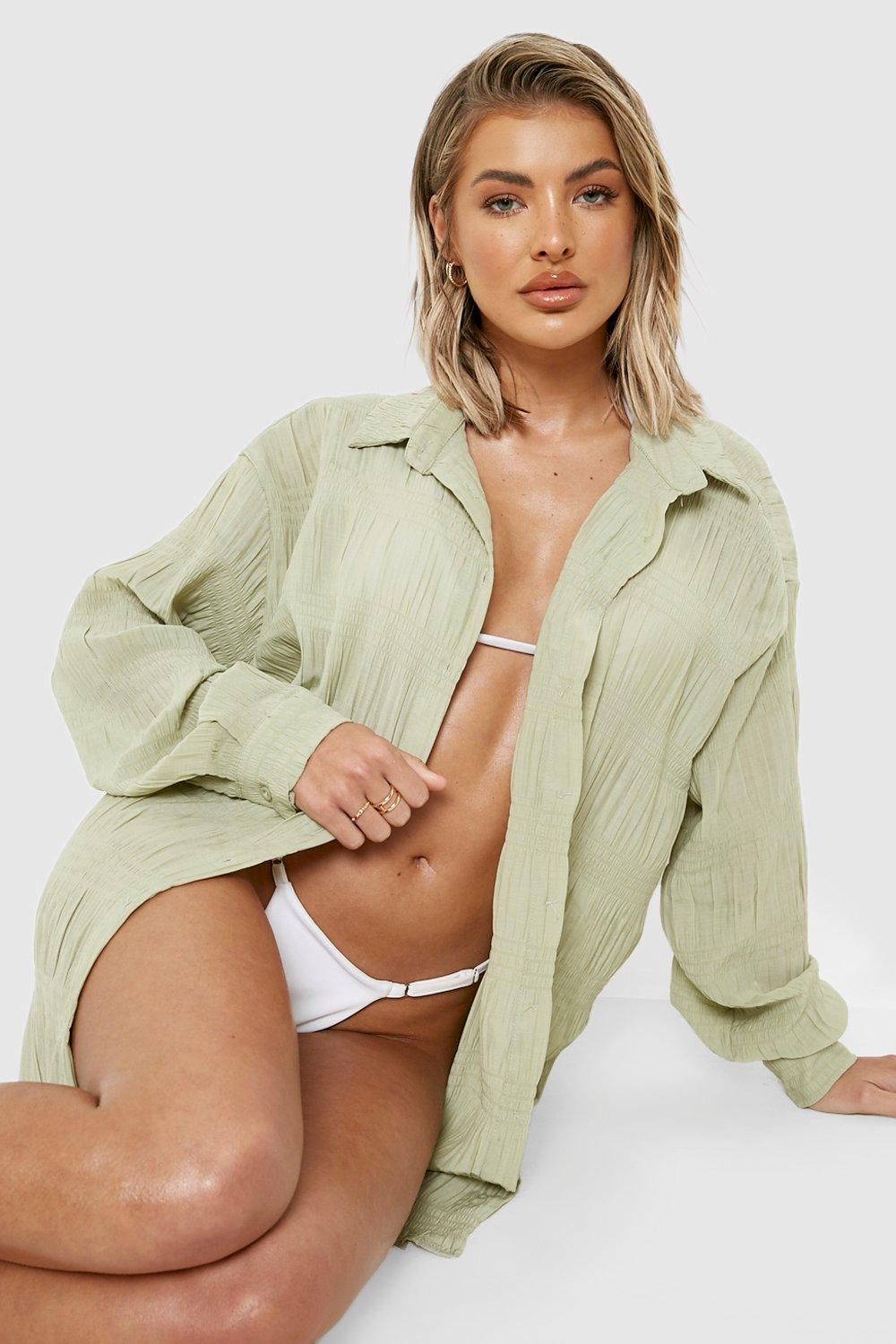 Shirred Crinkle Oversized Beach Shirt