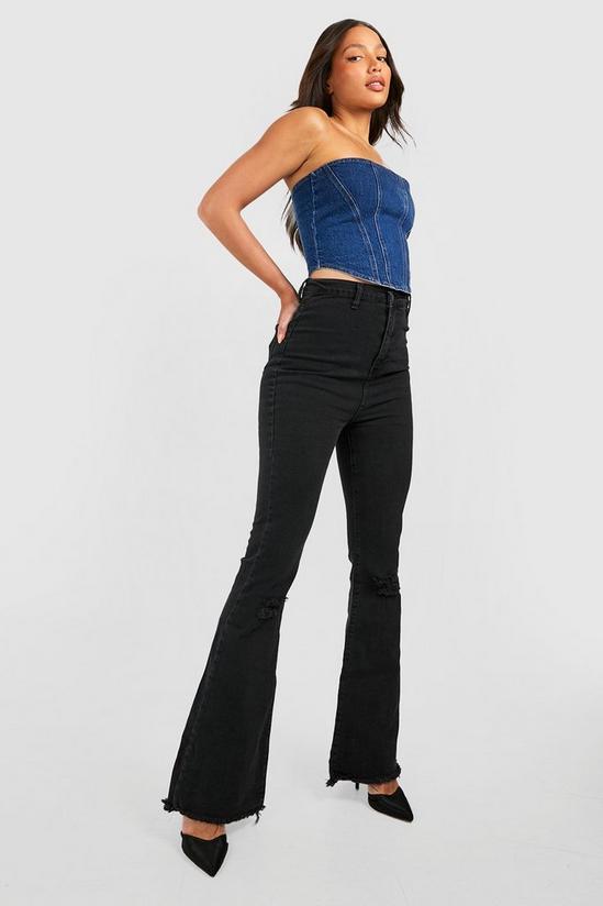boohoo Tall High Waist Ripped Stretch Flare Jeans 1