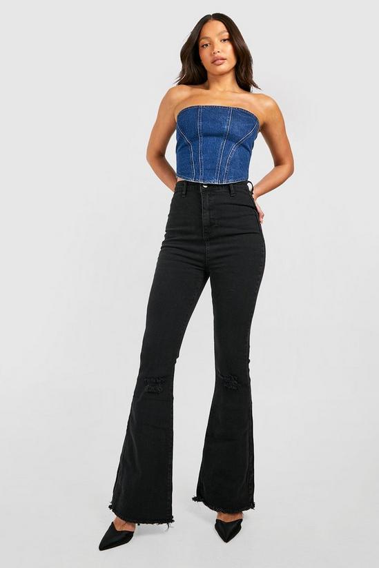 boohoo Tall High Waist Ripped Stretch Flare Jeans 3