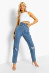 boohoo Tall Classic High Rise Distressed Mom Jeans thumbnail 1