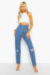 boohoo Tall Classic High Rise Distressed Mom Jeans thumbnail 4