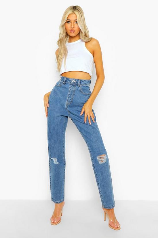 boohoo Tall Classic High Rise Distressed Mom Jeans 4