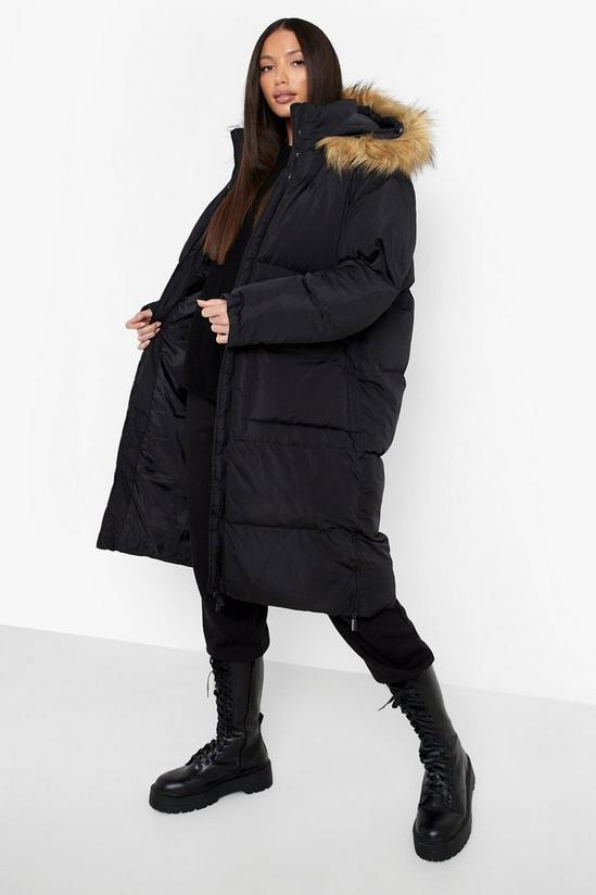 boohoo Tall Faux Fur Trim Longline Puffer Jacket 1
