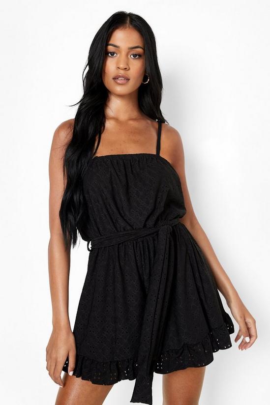 boohoo Tall Broderie Tie Waist Strappy Playsuit 1