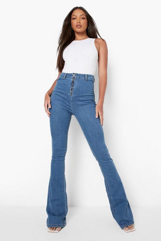 boohoo Tall Zip Front Stretch Skinny Flared Jeans 1